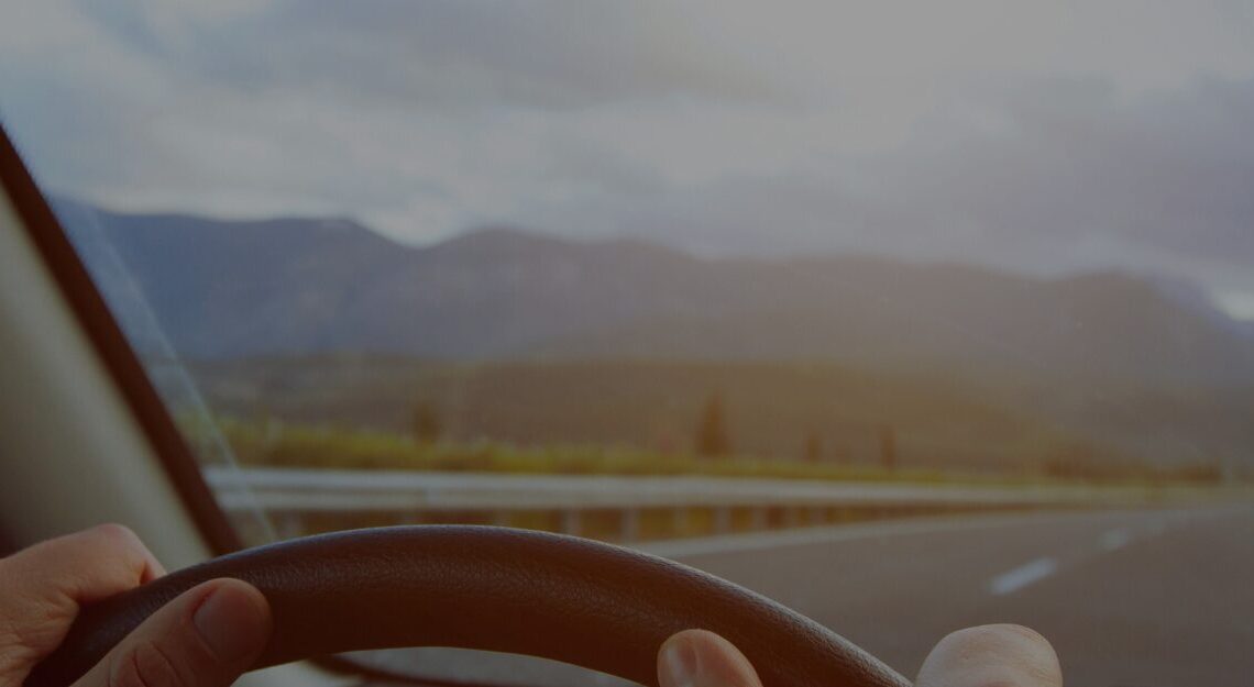 person driving looking out to nice landscape
