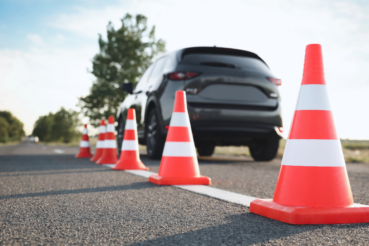 orange cones car driving school