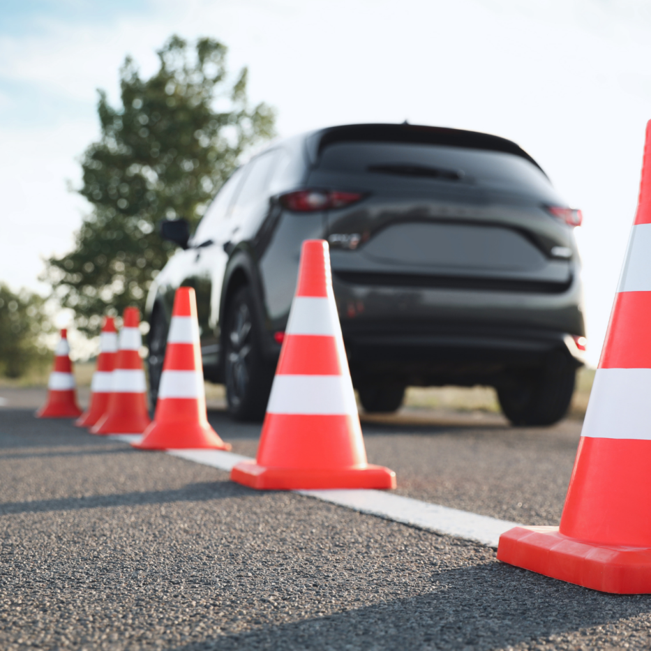 orange cones car driving school